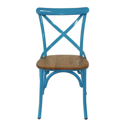 Stackable cross back metal restaurant chair with round wooden seat GA1101C-45STW