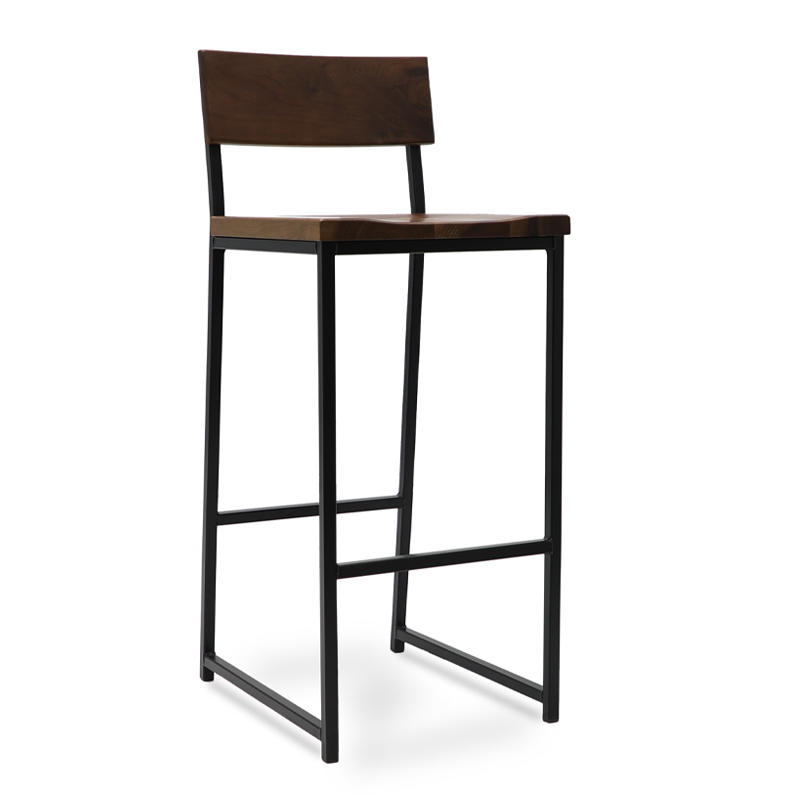 Concave Beech Wood Seat Bar Stool With Metal Legs