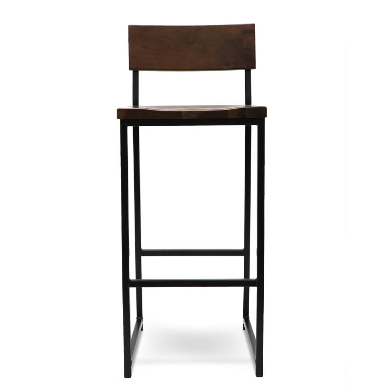 Concave Beech Wood Seat Bar Stool With Metal Legs
