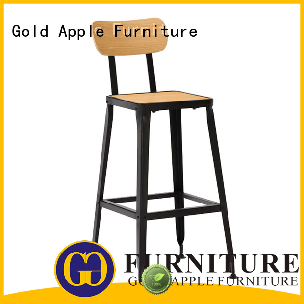 Gold Apple antique short wooden stool industrial metal with backrest
