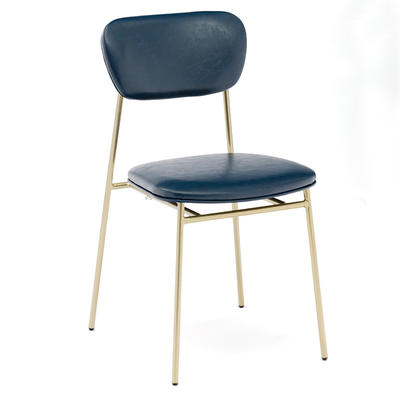 Stacking Navy Blue/ Brown Faux Leather Side Chair